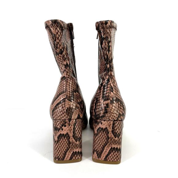 Steve Madden Harli Snakeskin Print Block Heel Boots Womens Sz 7 Brown Black - Picture 6 of 8
